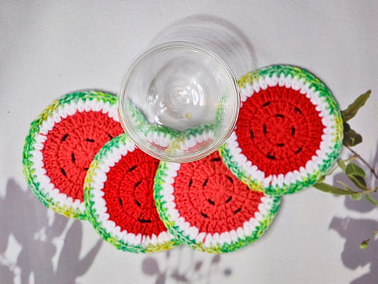 Set of 4 watermelon crochet coasters in 2 colour tones