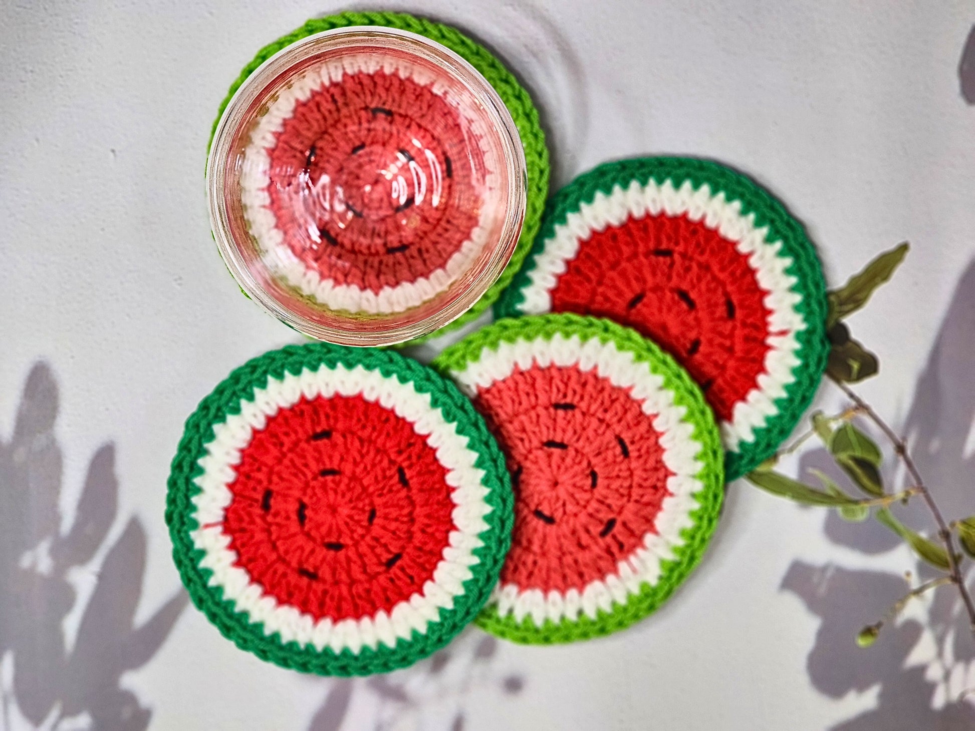 Set of 4 watermelon crochet coasters in 2 colour tones