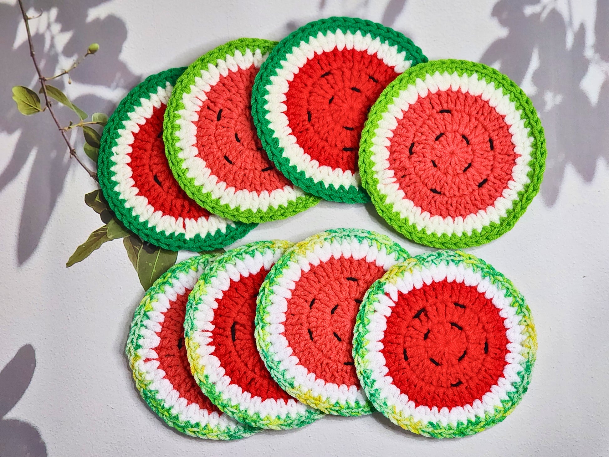 Set of 4 watermelon crochet coasters in 2 colour tones
