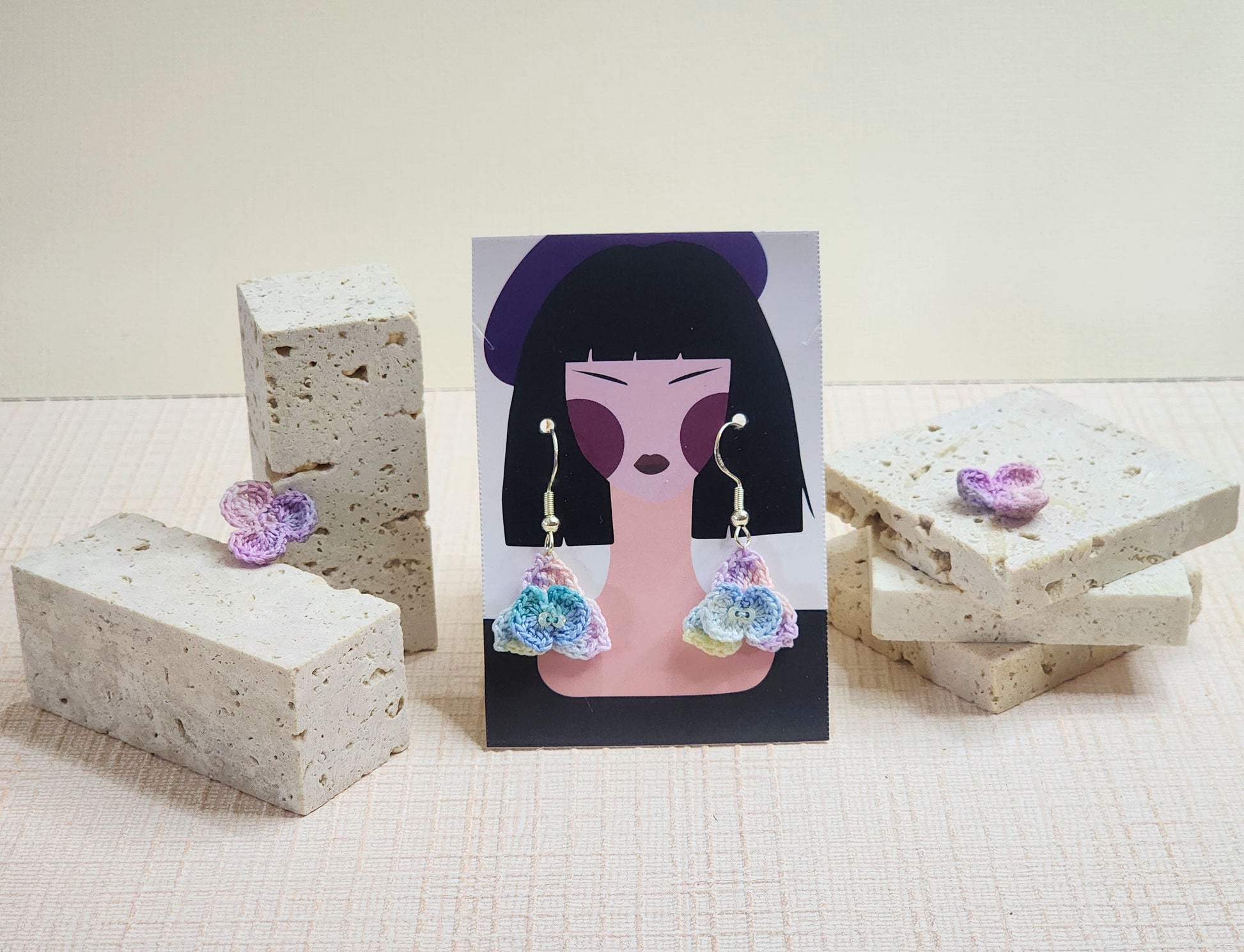 A pair of Blue Orchid with glass beads Micro-crochet Earrings