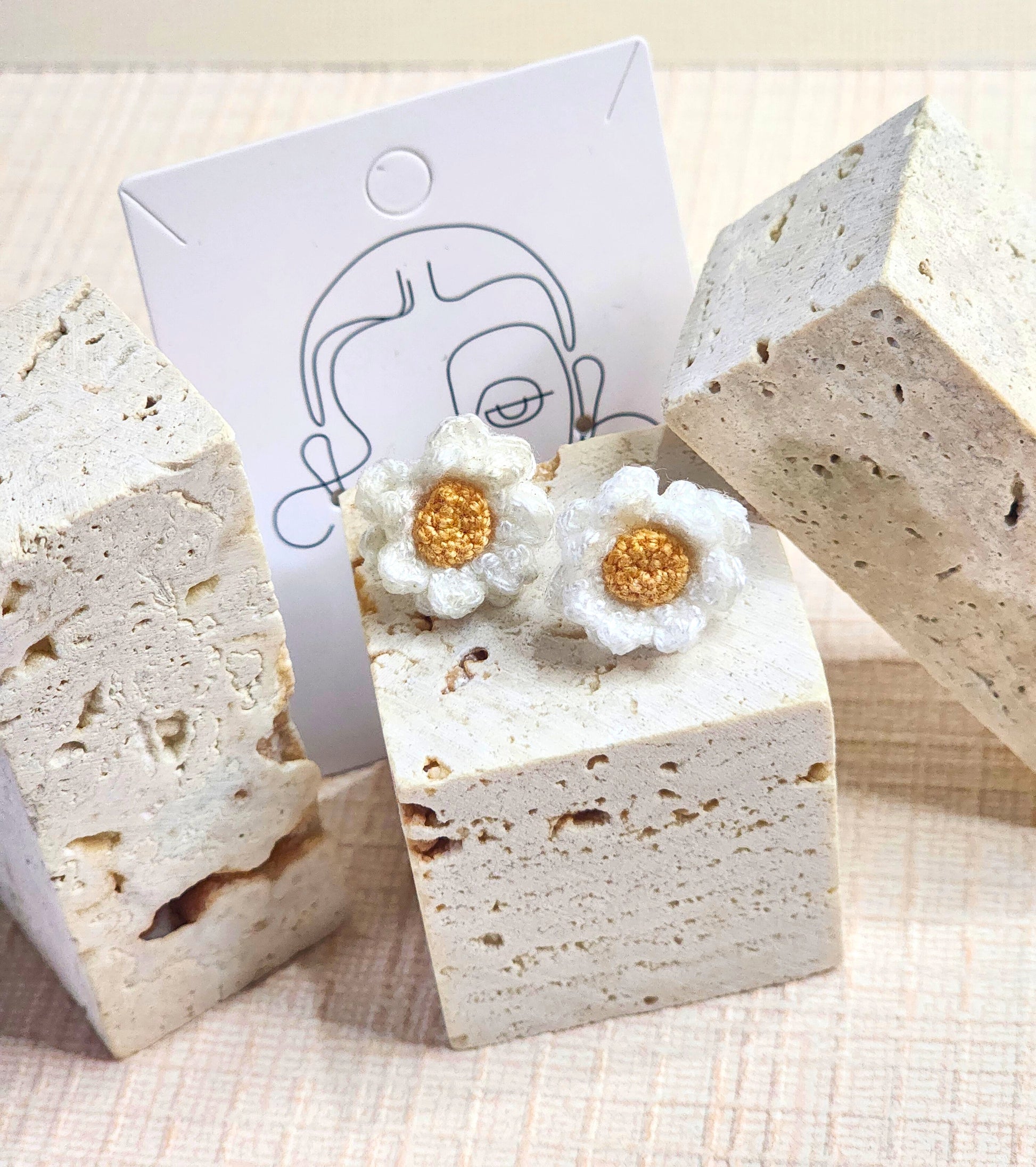 A pair of double layered White Daisy Micro-crochet stud Earrings