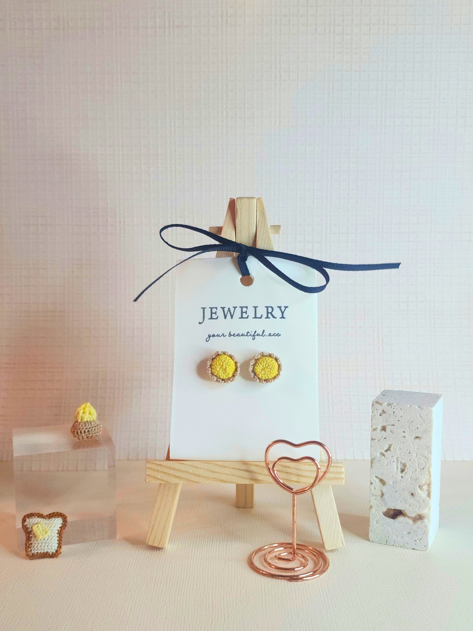 Egg Tarts micro-crochet earrings with 18KGP ear studs