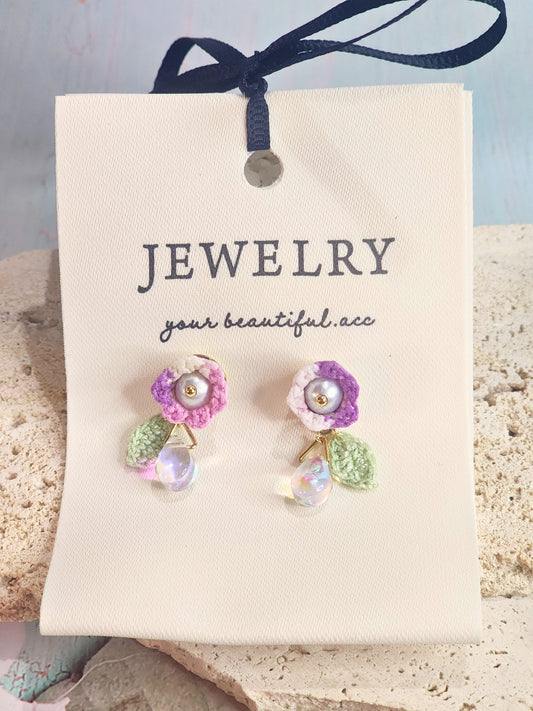 Handcrafted Purple-pink Lily of the Valley micro-crochet earrings with Miyuki glass beads from Japan.