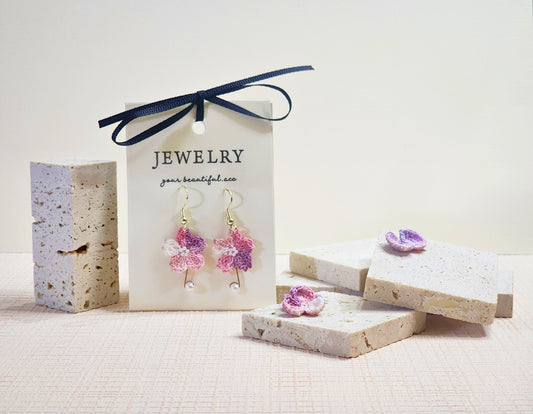 A pair of Sakura with Pearls Micro-crochet Drop Earrings
