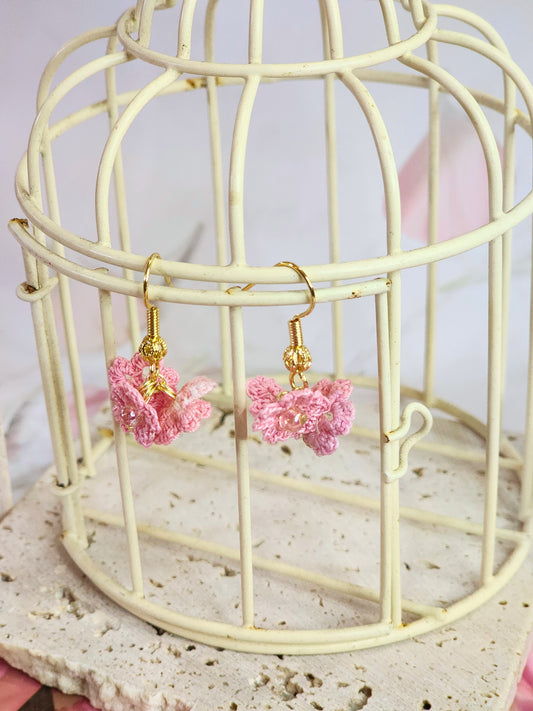 Handcrafted Trio of Sakura blossoms accented with Czech crystals & Miyuki glass beads on 18K gold-plated ear hooks