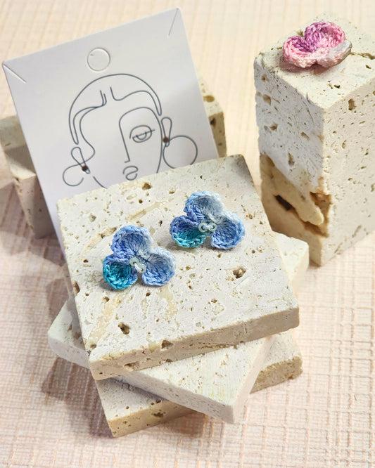 A pair of Pansy with Glass Beads Micro-crochet Earrings
