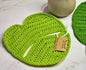 Monstera crocheted table decor in forest green