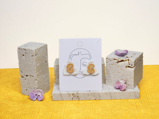 A pair of White Orchid with glass beads Micro-crochet Earrings