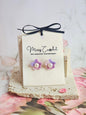 Handcrafted purple-pink Sakura with Pearl micro-crochet earrings on 18K gold-plated ear studs