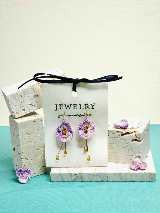 A pair of luxury micro-crochet purple poppy dangle earrings