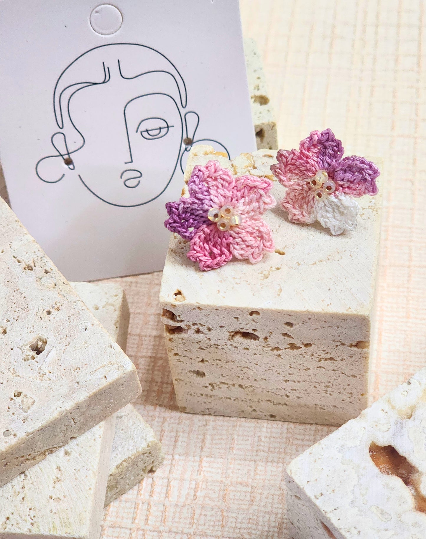 Sakura with Glass Beads Micro-crochet Earrings