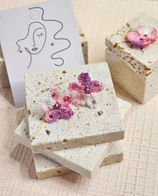 A pair of Sakura with Swarovski Crystals Micro-crochet Earrings
