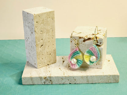 Seashell with Baroque Pearl micro-crochet Earrings