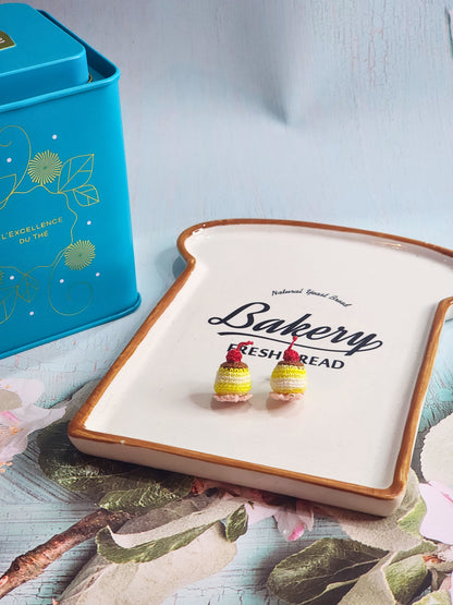 Handcrafted sweet flan on Sakura micro-crochet earrings on 18K gold-plated ear studs