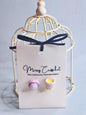 Handcrafted amigurumi earrings feature a micro-crochet taro pastry, and a teacup. Set with 18K gold-plated ear studs.